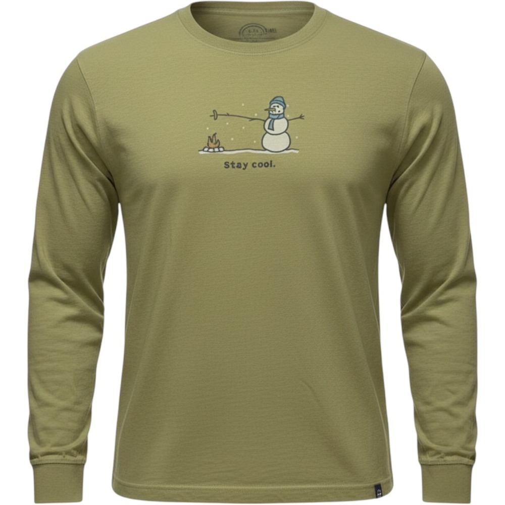 Life is Good Mens Crusher LS Stay Cool Snowman Graphic Tee XL Yellow Green NEW